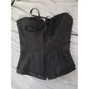Black Floral Print Lace Up Corset
